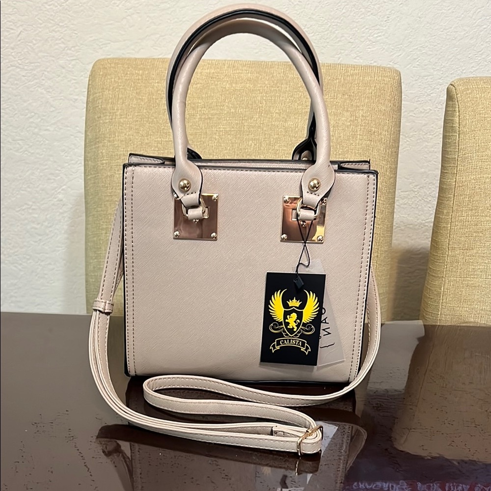 Beige Tan Crossbody Bag with Gold Hardware